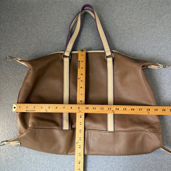 Levenger Taupe Brown Cream Purple Overnight Travel Bag Shoulder Duffel Weekend - Picture 12 of 16